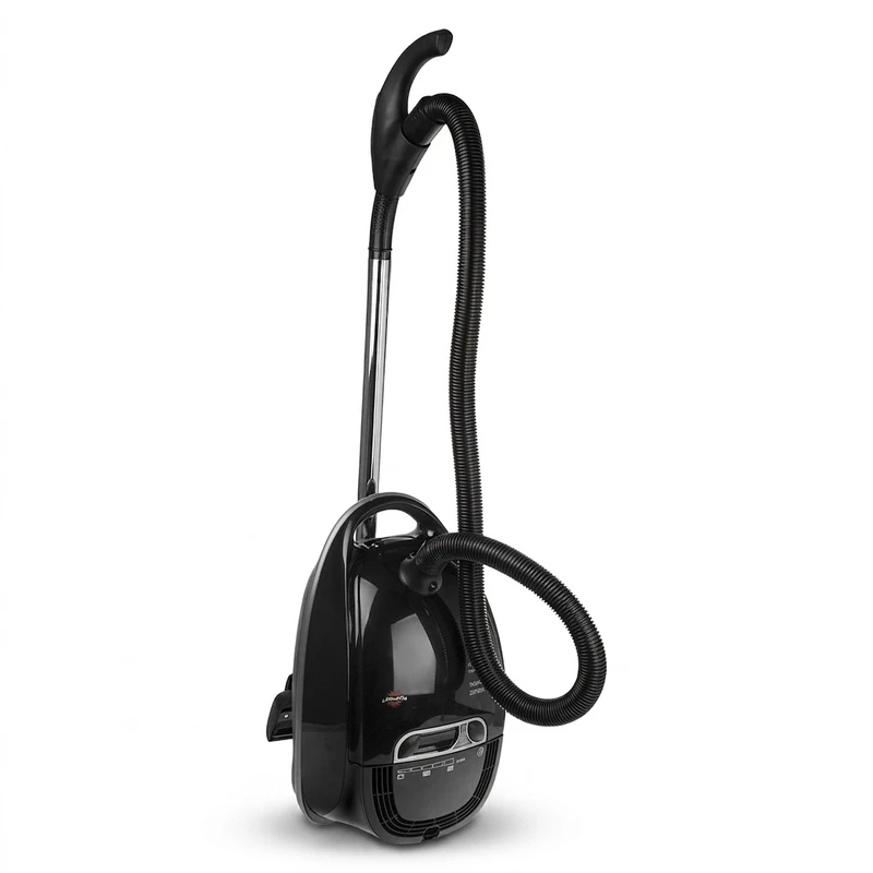 جاروبرقی کیسه‌دار پارس خزر مدل VC-2200W با موتور 1800 وات، ظرفیت 8 لیتر، ولوم تنظیم مکش، فیلتر اسفنجی و پاکت دائمی و یکبار مصرف، کابل 5 متر و سه سری متنوع